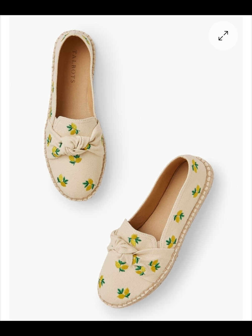 Talbots Izzy Lemon Knotted Canvas Espadrilles Flats